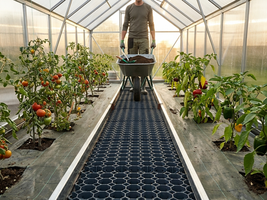 Greenhouse track separator with ground reinforcement feature - product detail