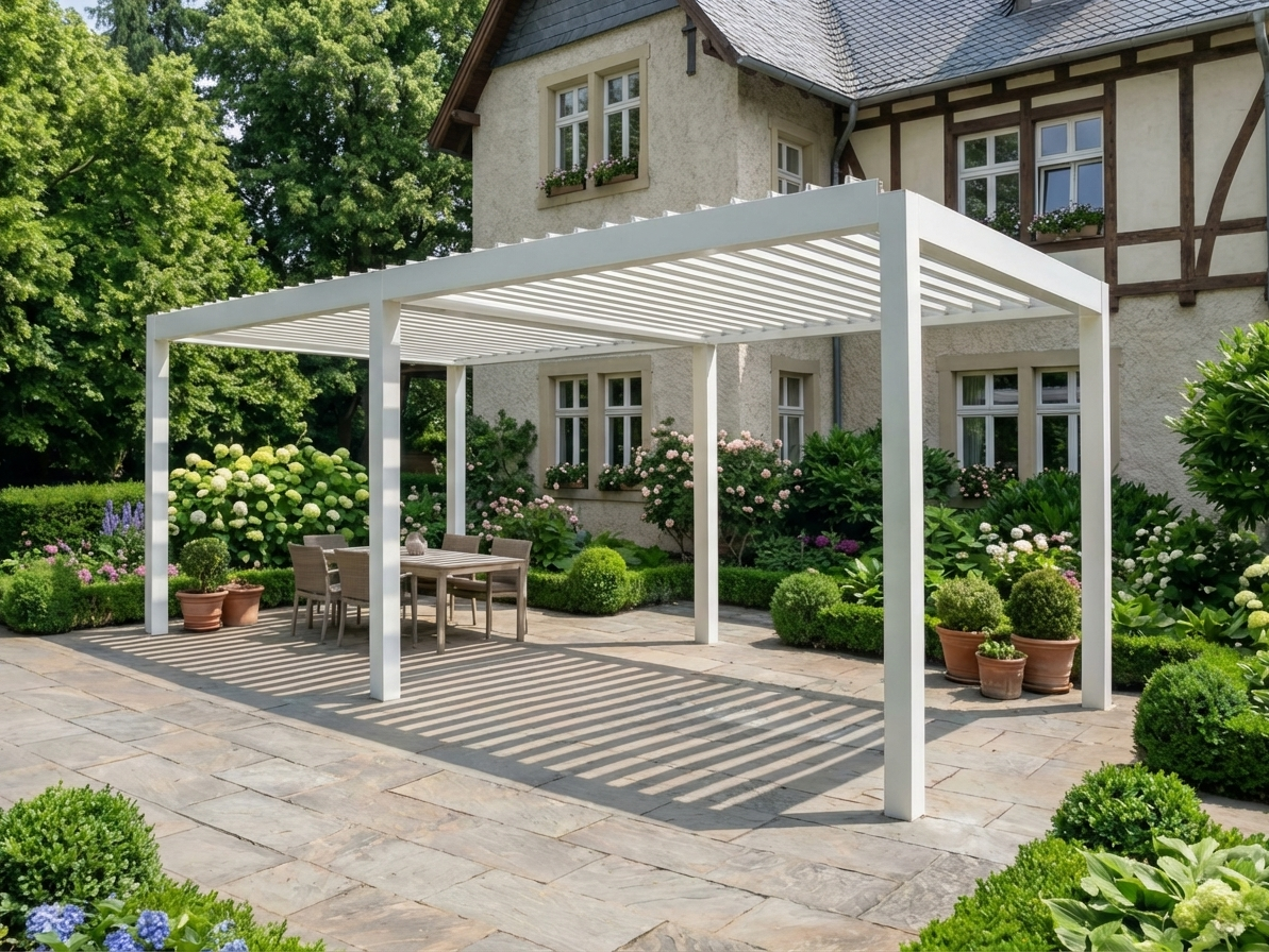 White bioclimatic pergola gazebo for garden and patio - product detail