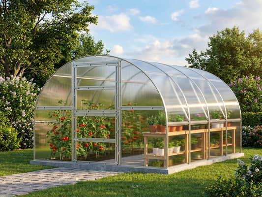 Polycarbonate greenhouse with galvanised steel frame in silver - product detail