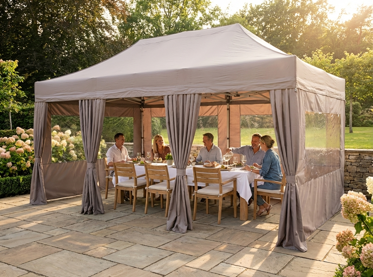 Pop up gazebo in latte colour with steel frame for garden and events - view 3
