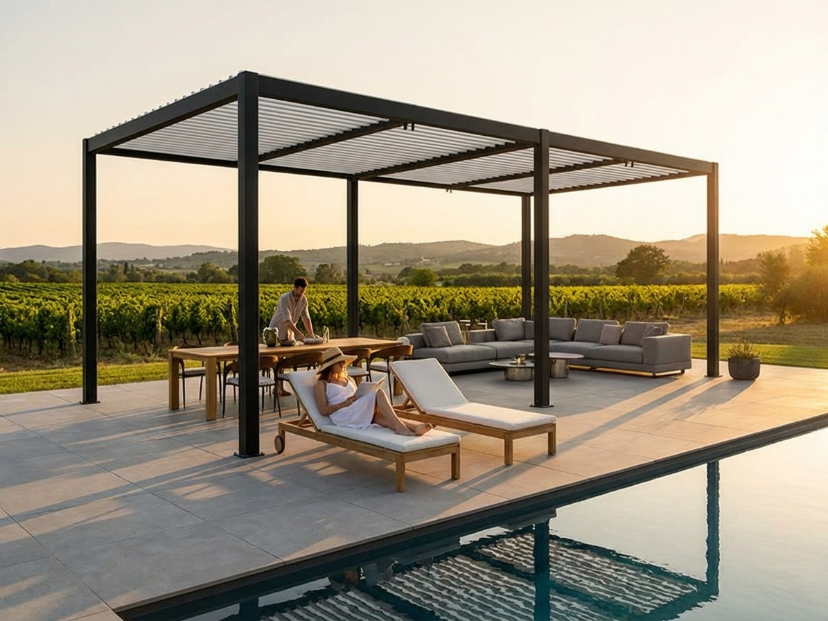 Aluminium pergola gazebo in black and white for garden and patio - product detail