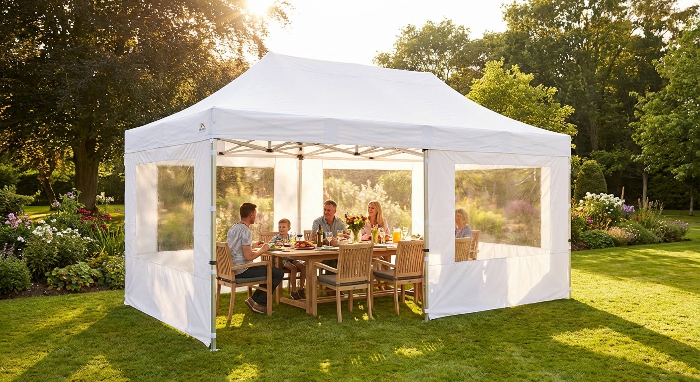 White pop-up gazebo 3x6m with aluminium frame for outdoor events