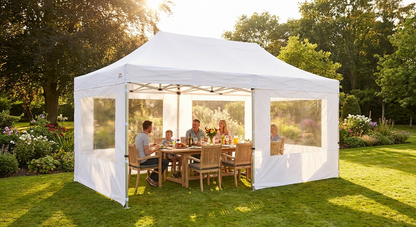 White pop-up gazebo 3x6m with aluminium frame for outdoor events