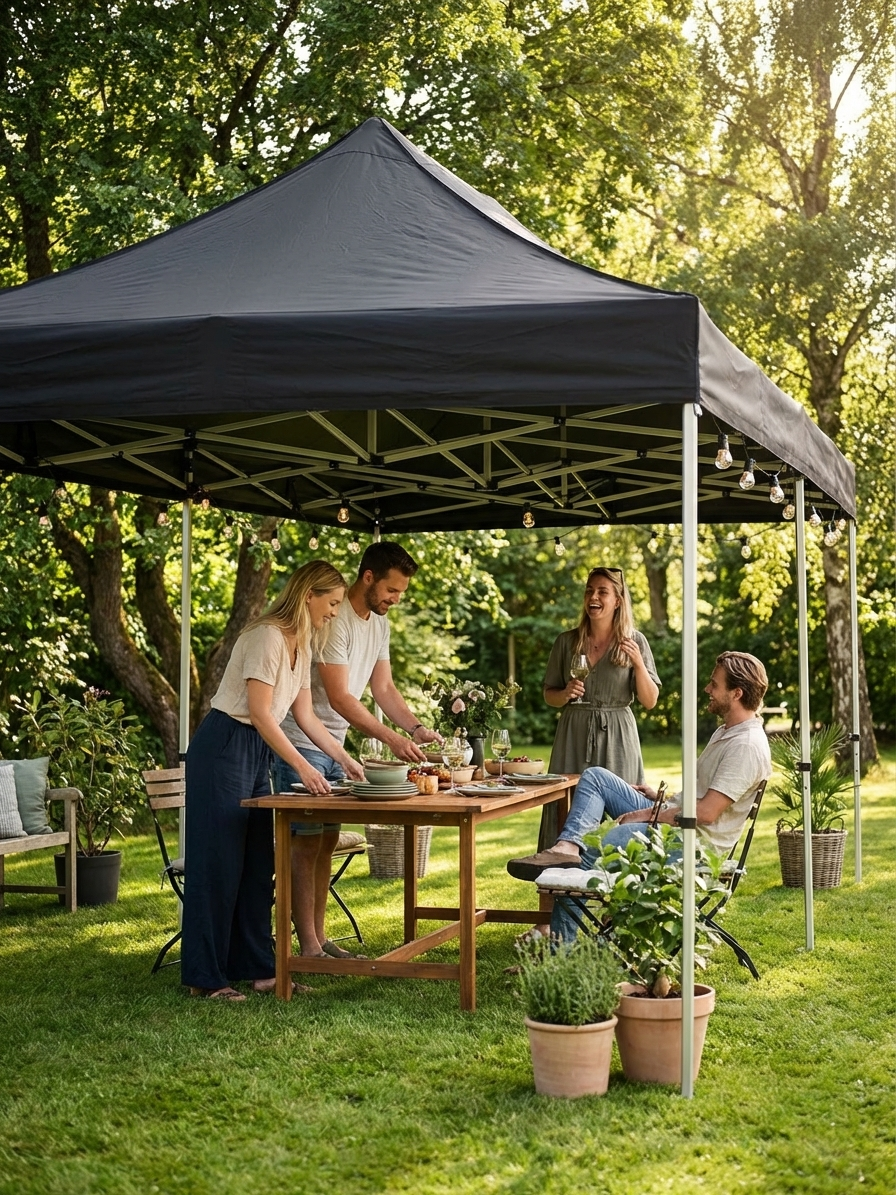 Black pop-up gazebo 3.5x7m with aluminium frame
