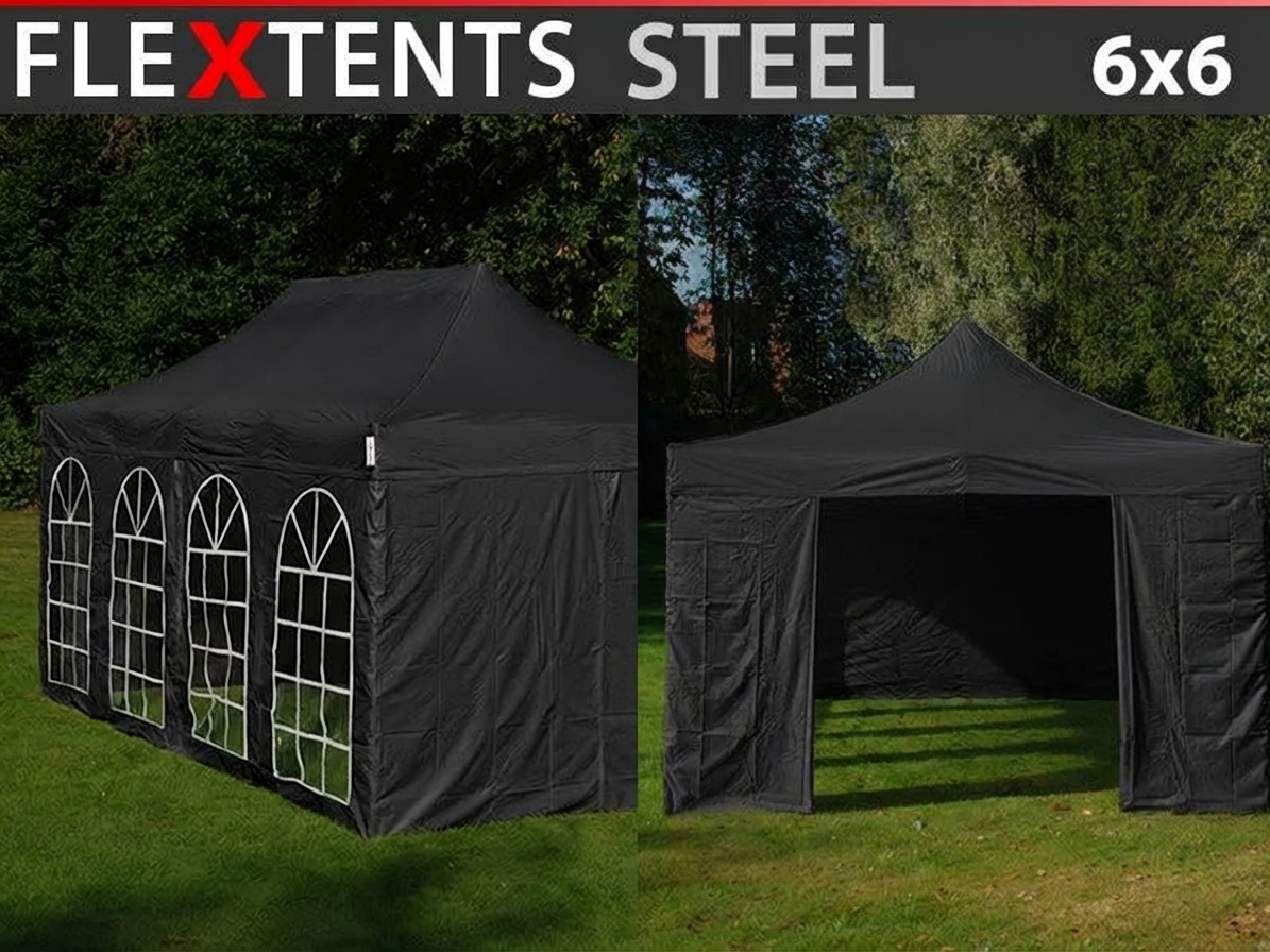 Pop up gazebo 6x6 m black with steel frame for outdoor events - product detail