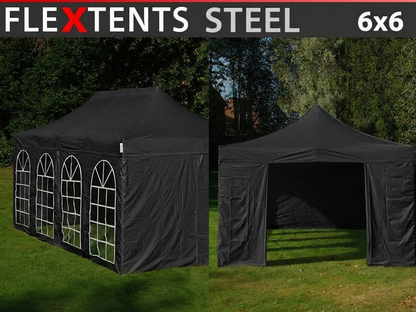 Pop up gazebo 6x6 m black with steel frame for outdoor events - product detail