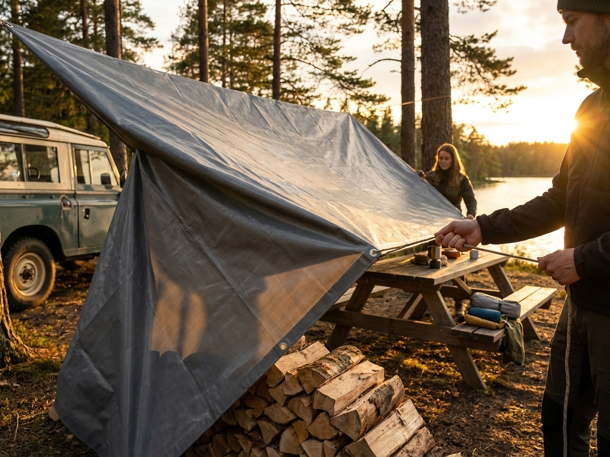 Heavy duty grey PVC tarpaulin for outdoor use - product detail