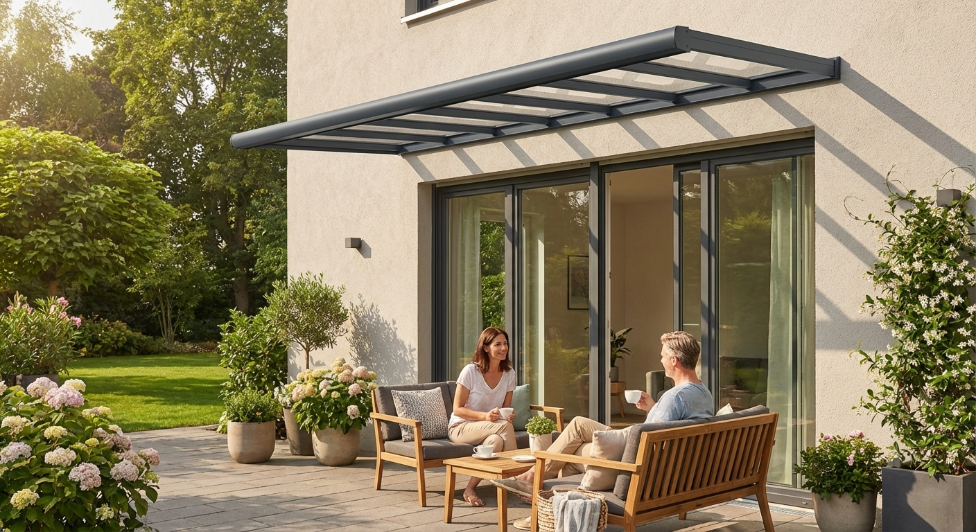 Acrylic canopy with dark grey aluminium frame for outdoor shelter - view 3