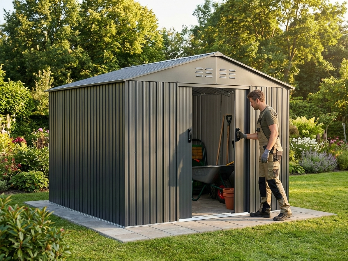 Anthracite garden shed made of zinc-coated steel
