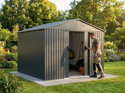 Anthracite garden shed made of zinc-coated steel