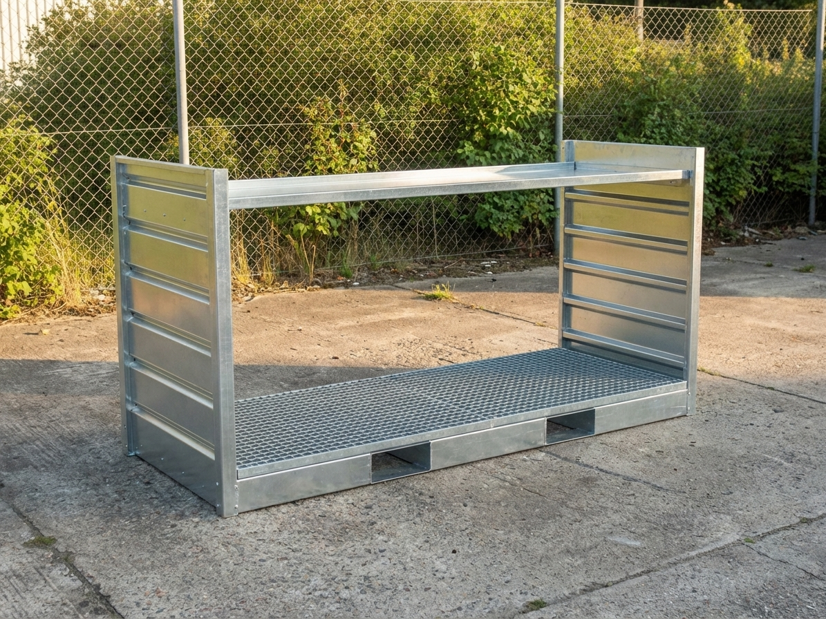 Bunded shelf for container, steel, 205 cm length - product detail