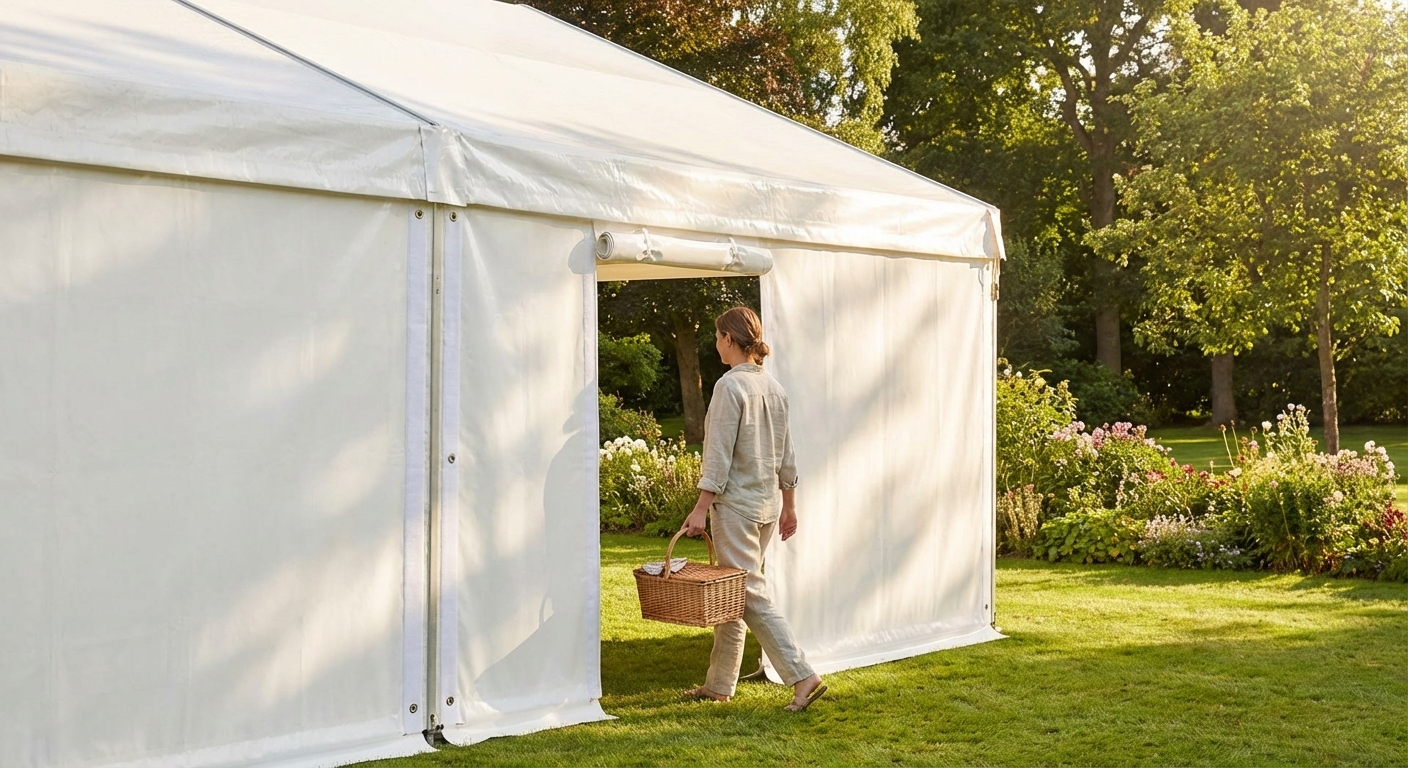 6 m white endwall made of strong PVC for versatile use