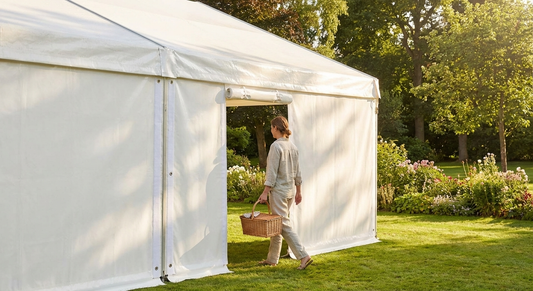 6 m white endwall made of strong PVC for versatile use