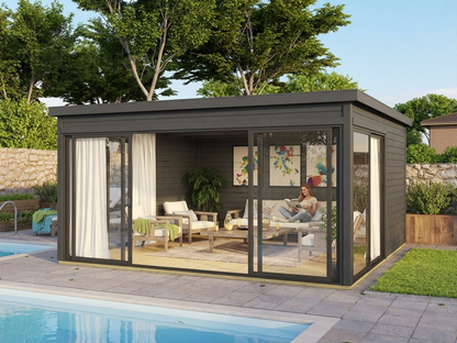 Wooden Cabin 4.18x4.18m in Dark Grey, made from Nordic Spruce