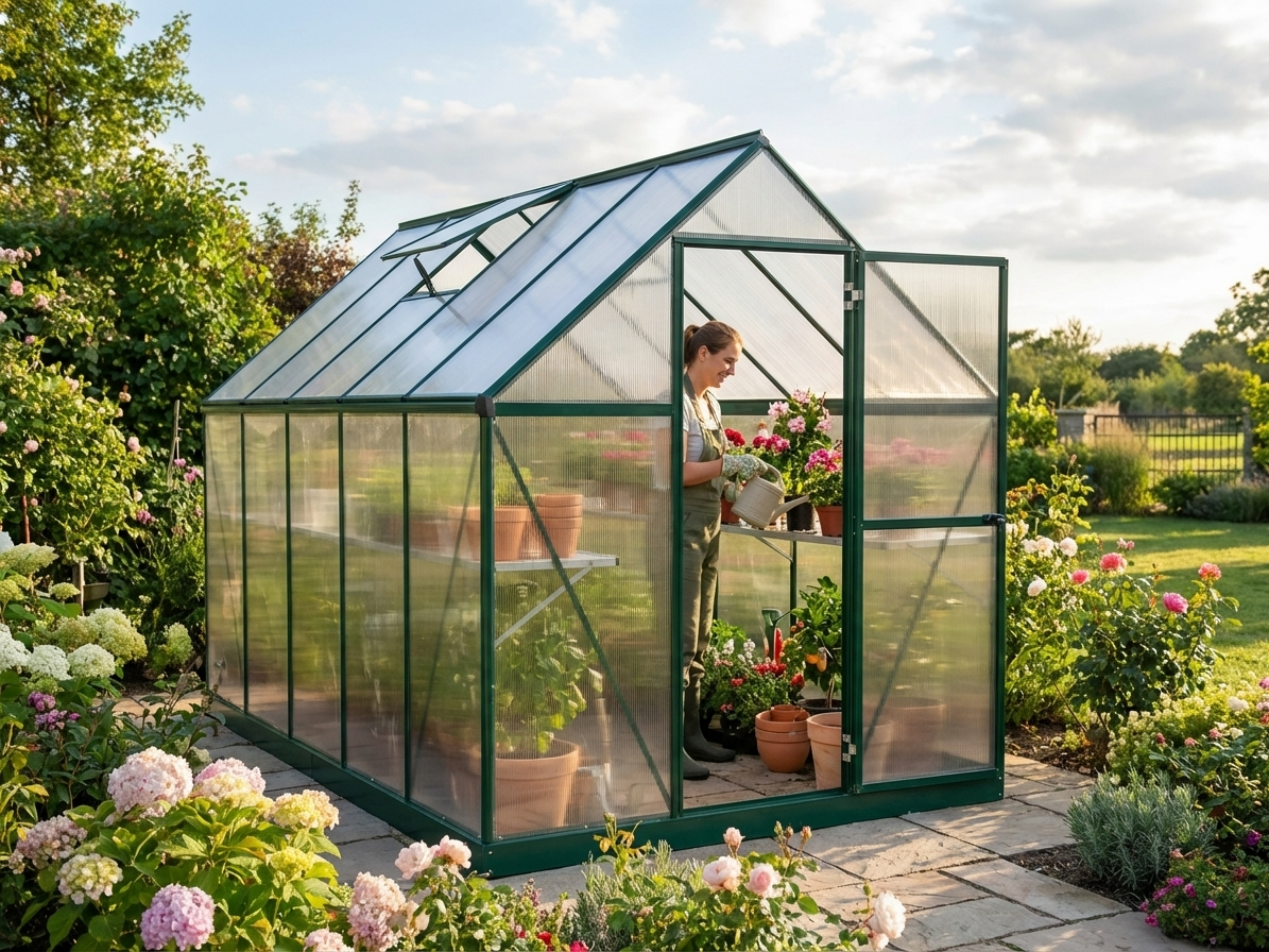 Green polycarbonate greenhouse with aluminium frame - view 3