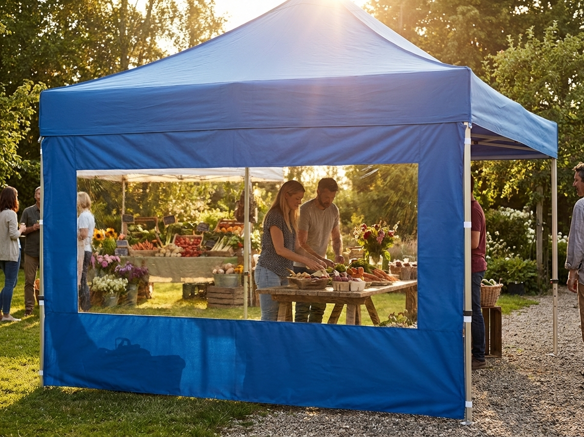 Blue sidewall with panoramic window for event tents - product detail