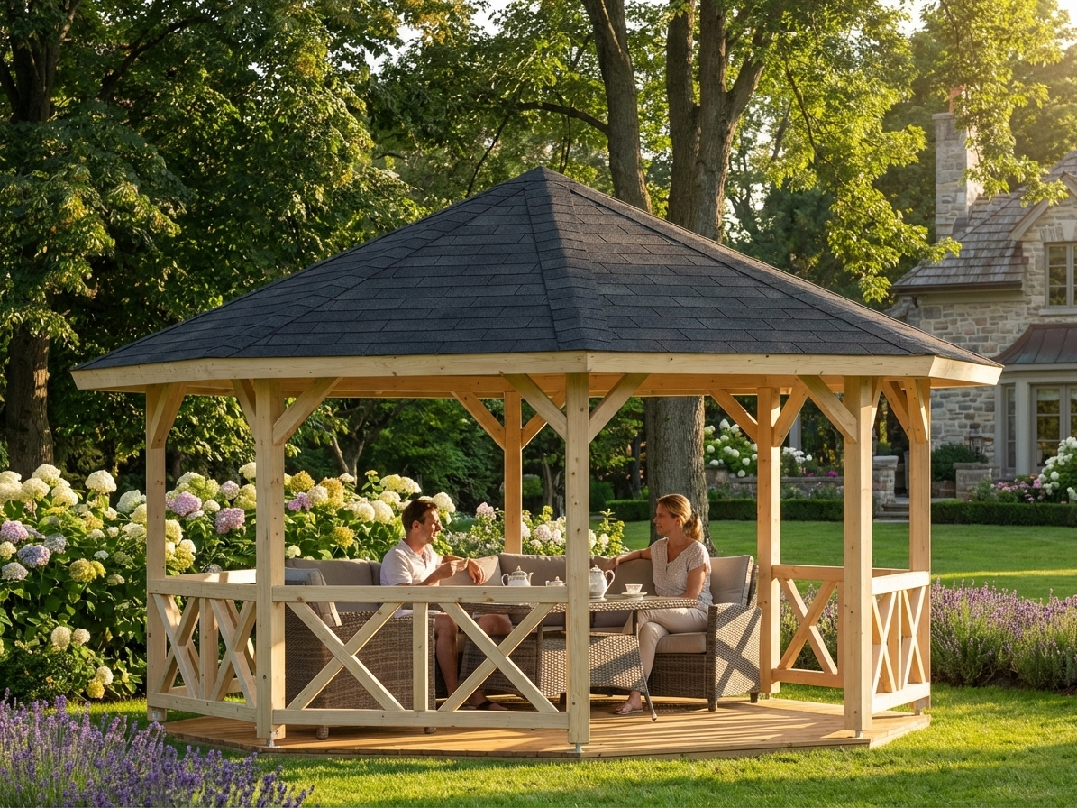 Wooden Gazebo in Natural Finish, 4.65x4.65 m, Nordic Spruce - view 3