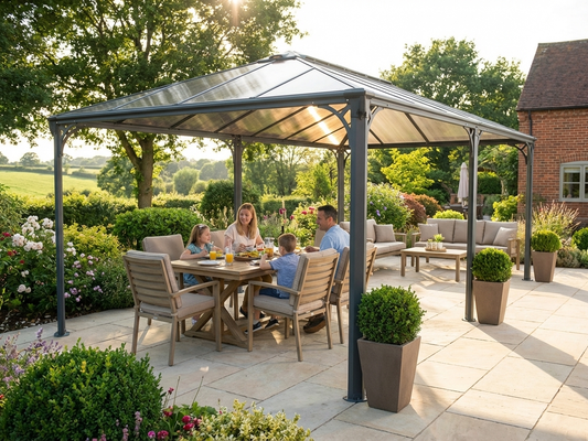 Anthracite gazebo outdoor shelter with aluminium and polycarbonate construction - product detail