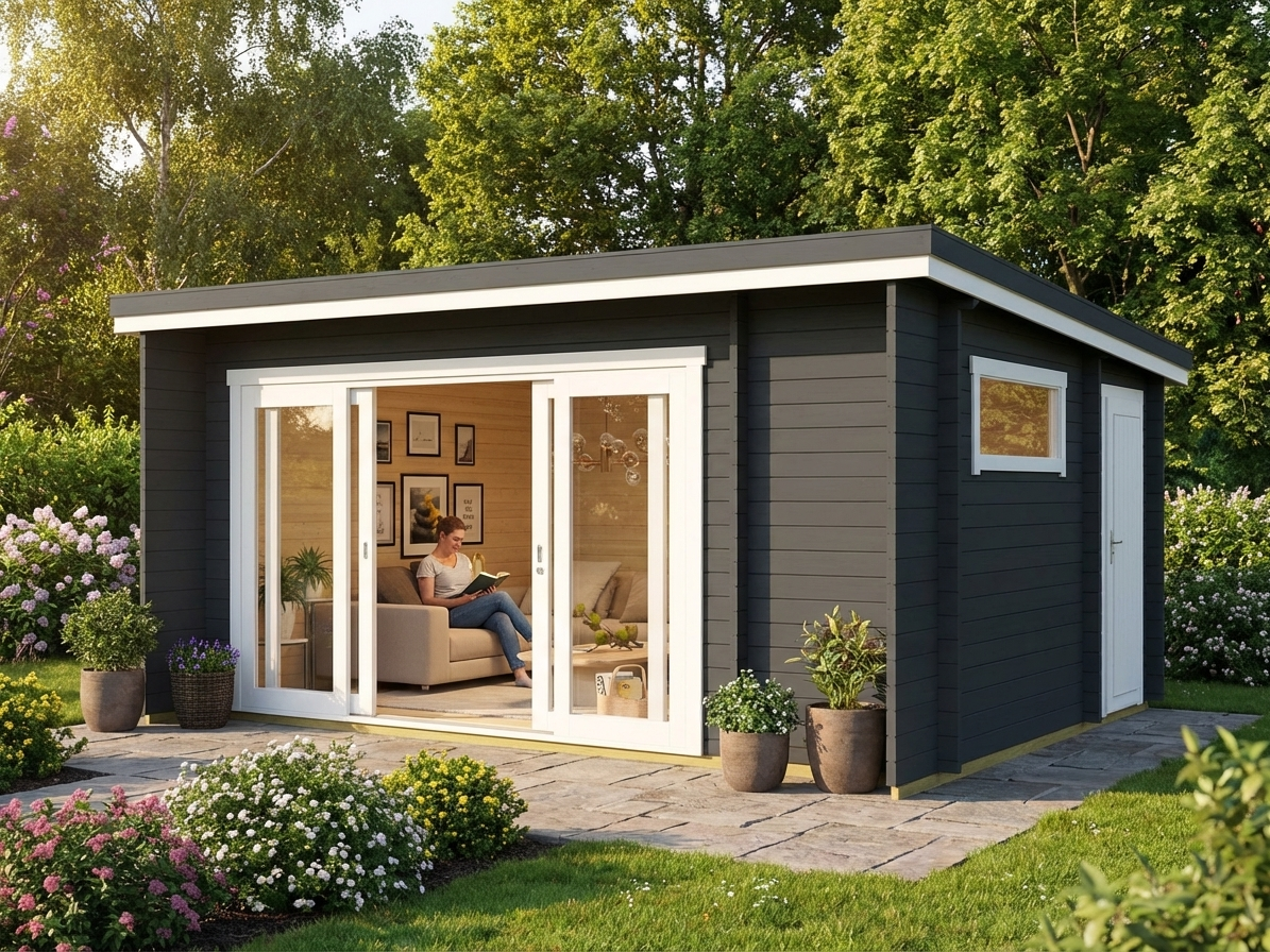 Wooden Cabin in Dark Grey with Nordic Spruce Material - product detail