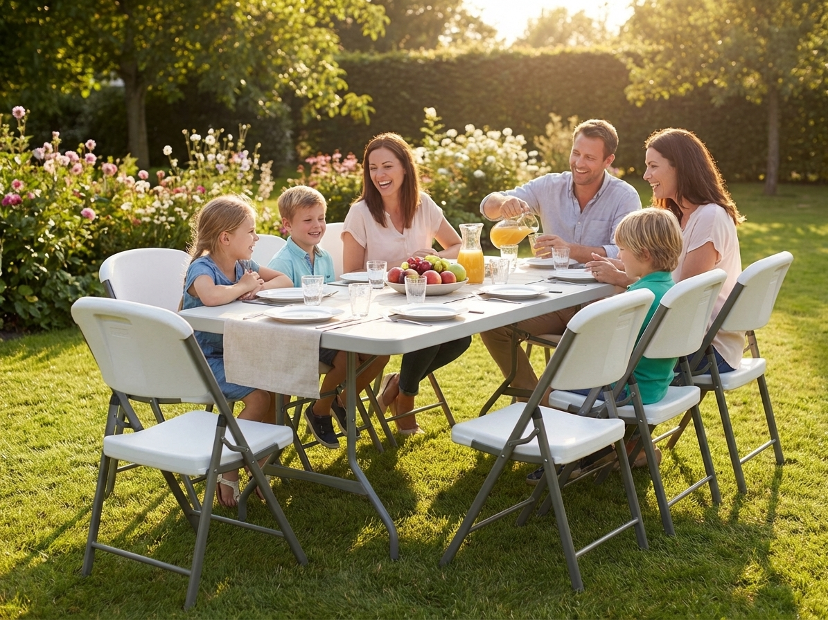 Folding table and chair set in light grey and white