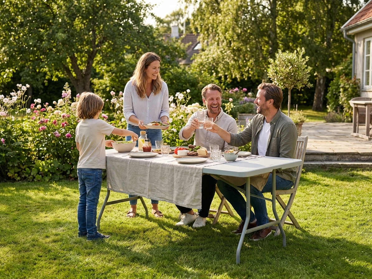 Folding table in light grey made from HDPE and steel