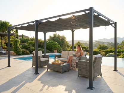 Dark grey pergola gazebo with aluminium frame for outdoor use - view 3