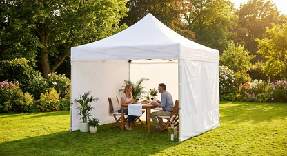 White pop-up gazebo with flame retardant material