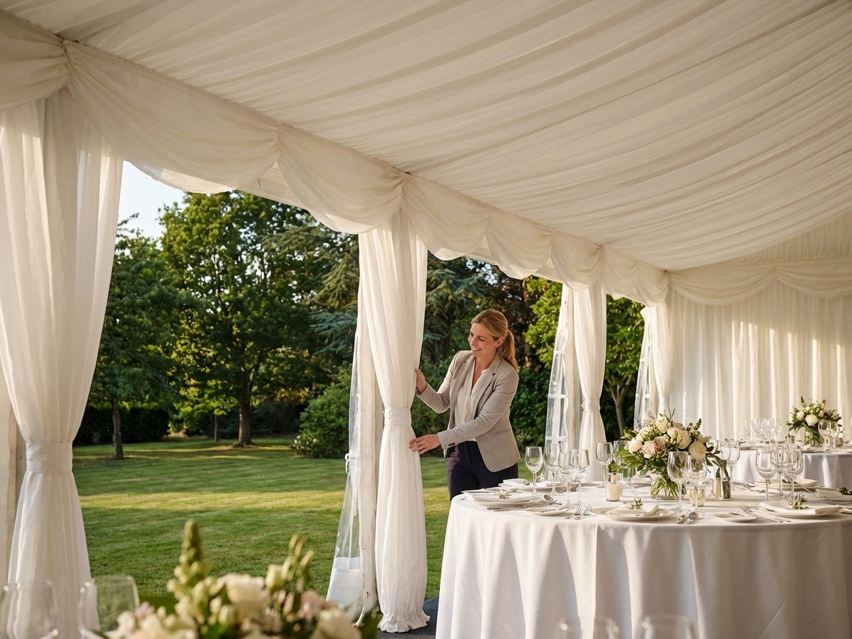 White marquee lining and leg curtain pack for 5x8 m marquee - view 3