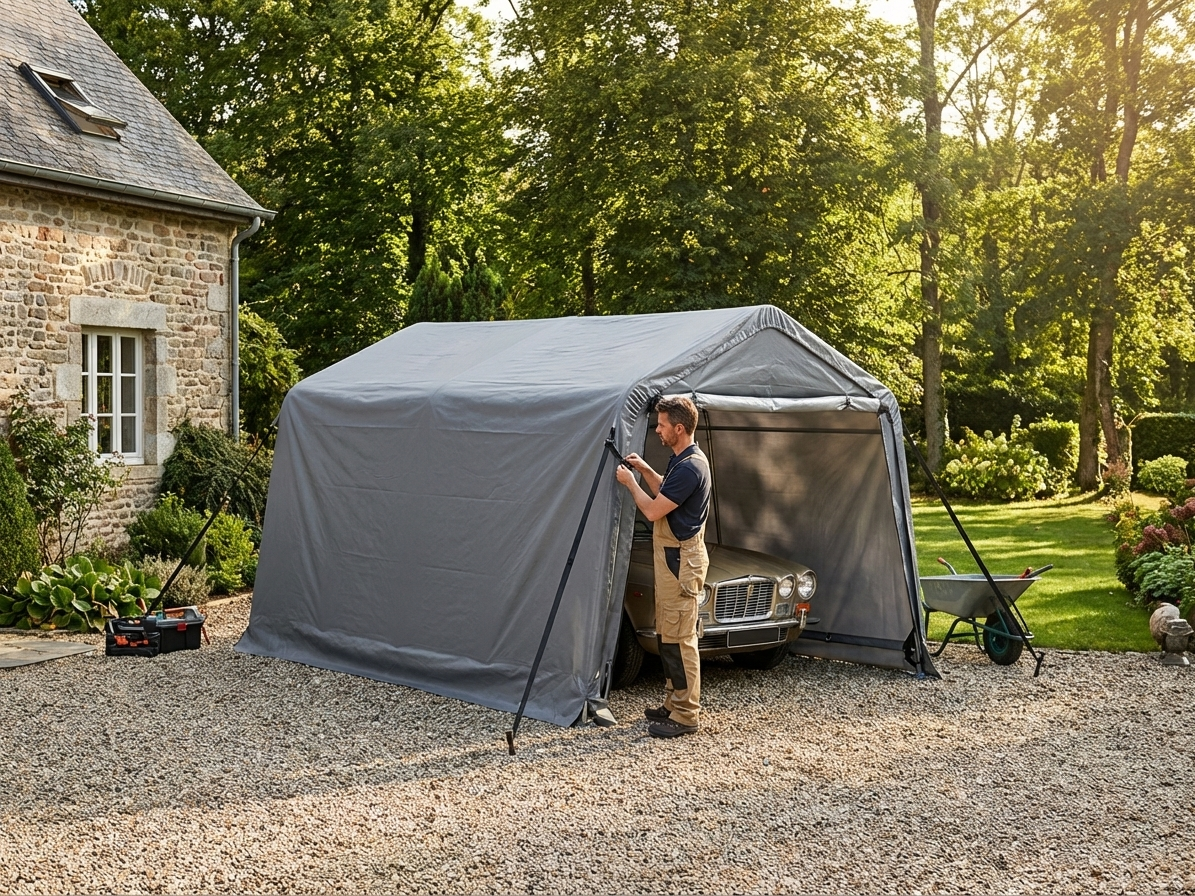 Portable Garage Roof Cover 3.3x3.6m Grey PE Tarpaulin