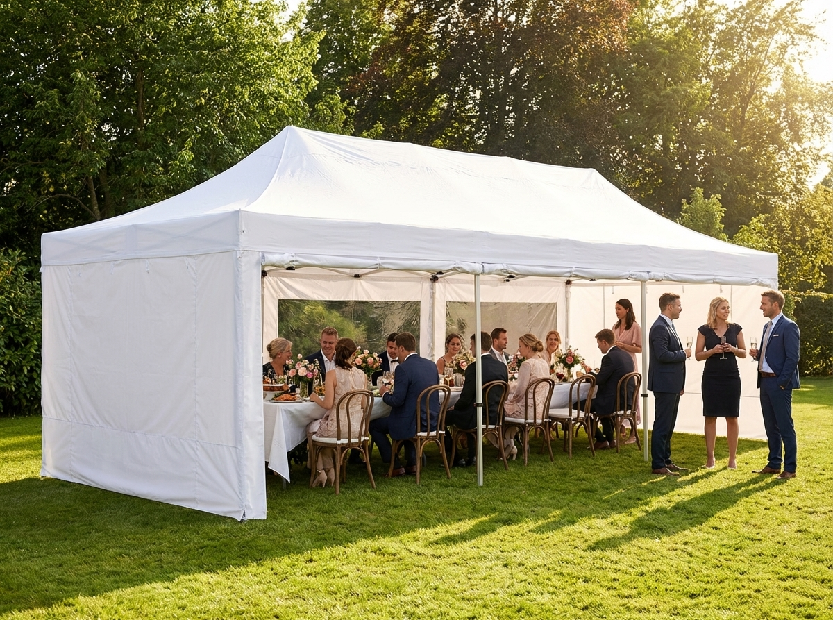White pop up gazebo 4x12m with aluminium frame for outdoor events - view 3