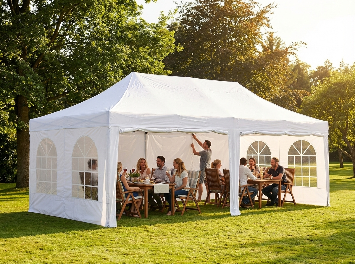 Pop Up Gazebo 8x8 m White Steel Frame for Outdoor Events - view 3