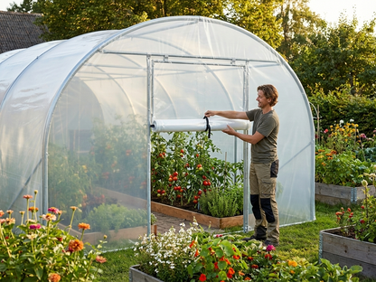 Transparent polytunnel endwall door for greenhouse, 3.6m wide - product detail