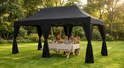Black pop-up gazebo 3x6m with aluminium frame for outdoor use