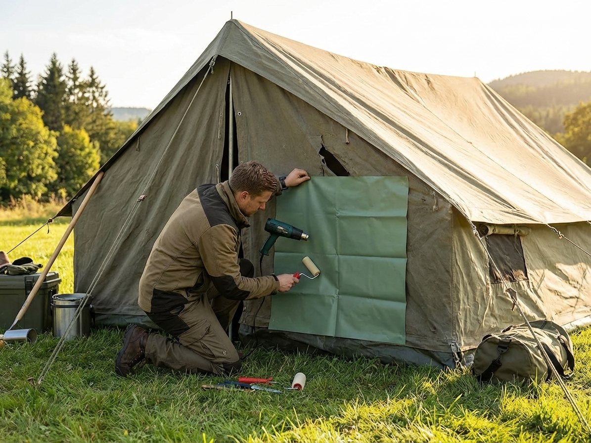 Green PVC repair fabric for storage tent - view 3