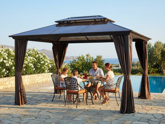 Brown garden gazebo with aluminium frame, 3x4 metres