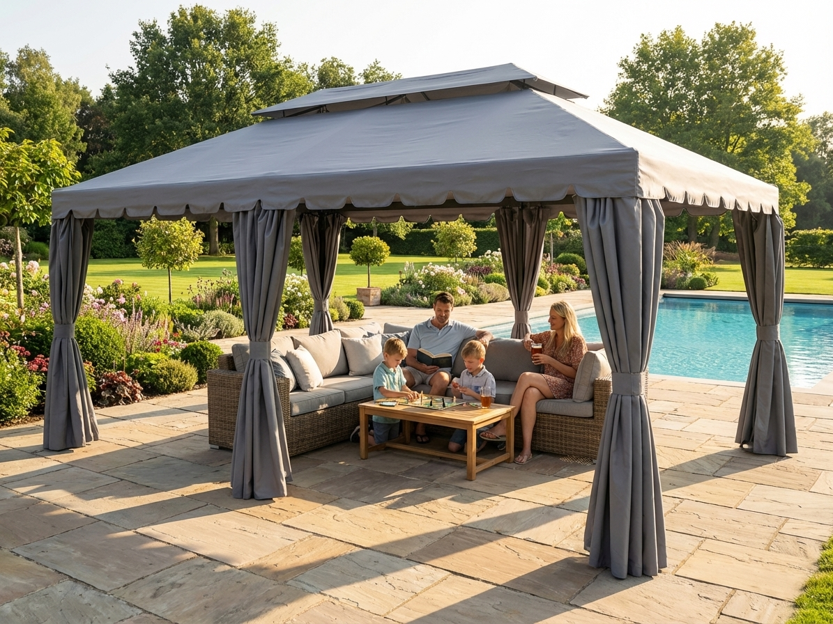 Grey 4x6 m gazebo with steel frame for outdoor events