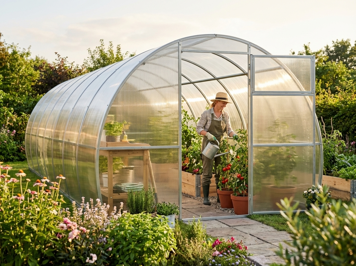 Polycarbonate greenhouse 30 m² Silver with steel frame - view 3