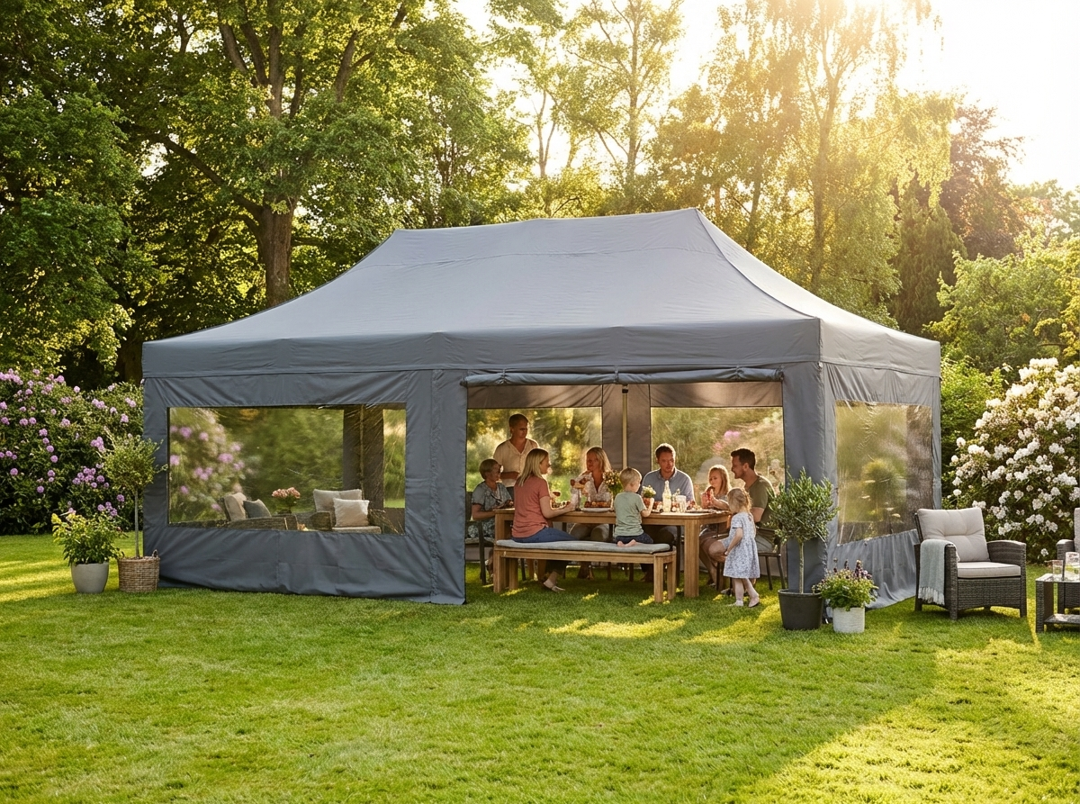 Pop Up Gazebo 4x6 m Grey with Aluminium Frame - view 3