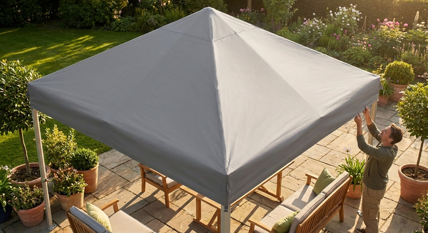 Grey wind roof for gazebo, polyester material