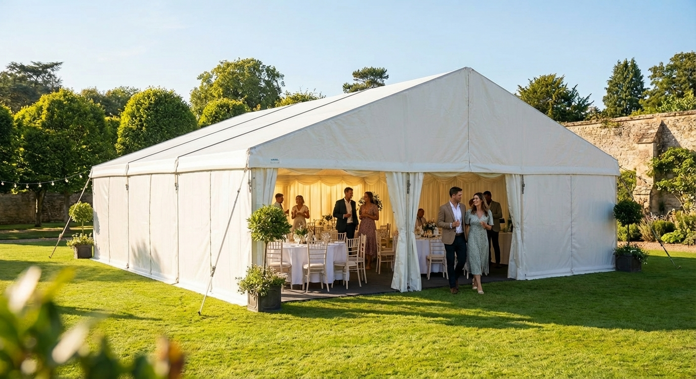 White marquee extension for events, 8x12 m
