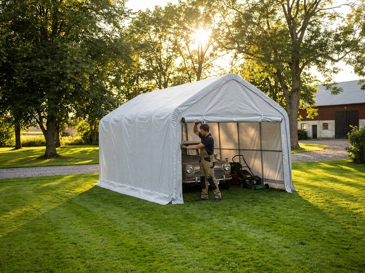 Industrial storage shelter with white polyethylene and steel - view 3