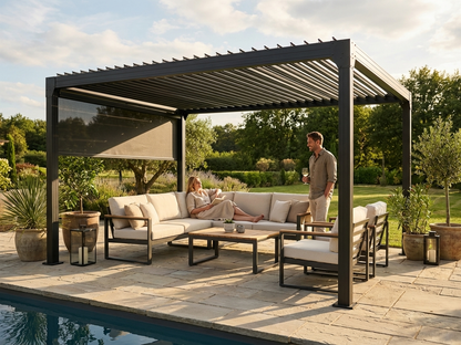Bioclimatic pergola gazebo 3x4m black galvanised steel outdoor shelter - view 3