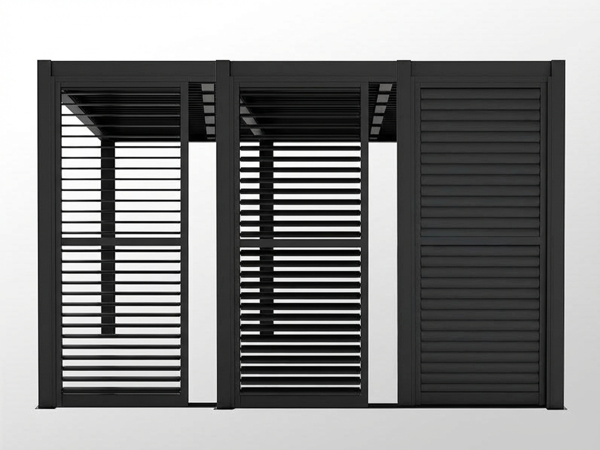 Louvre Sliding Door Set Black Aluminium for Pergolas
