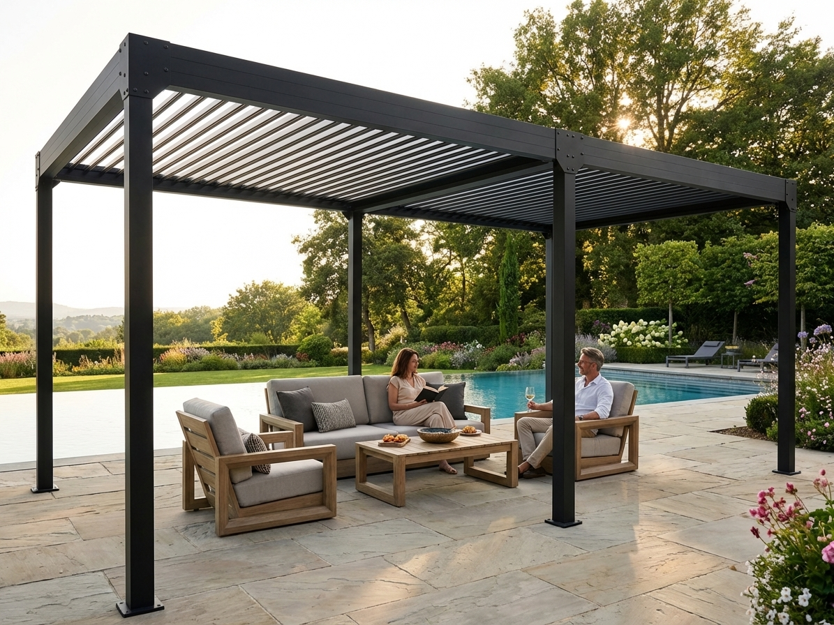 Bioclimatic pergola gazebo in black for outdoor use - view 3
