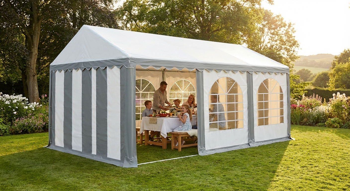 Marquee tent 4x8 meters in grey and white for outdoor events - view 3