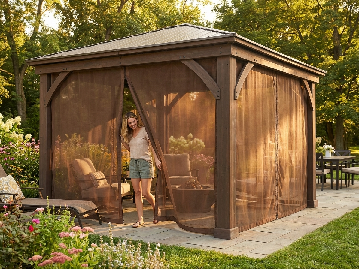 Brown mesh curtain for gazebo, size 4x4m