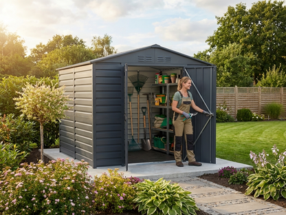 Metal garden shed in anthracite colour for outdoor storage - view 3