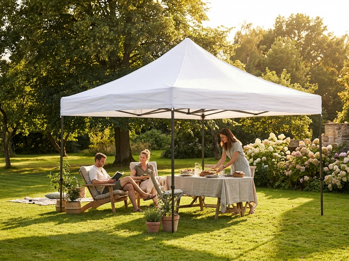White pop-up gazebo with steel frame for outdoor events - view 3