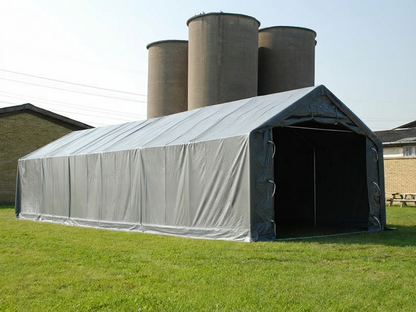 Grey storage shelter made of PVC and steel, ideal for industrial storage - product detail