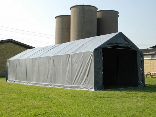 Grey storage shelter made of PVC and steel, ideal for industrial storage - product detail